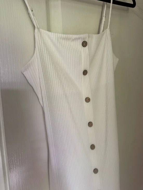 White Ribbed Button-Front Mini Dress - Picture 3 of 4